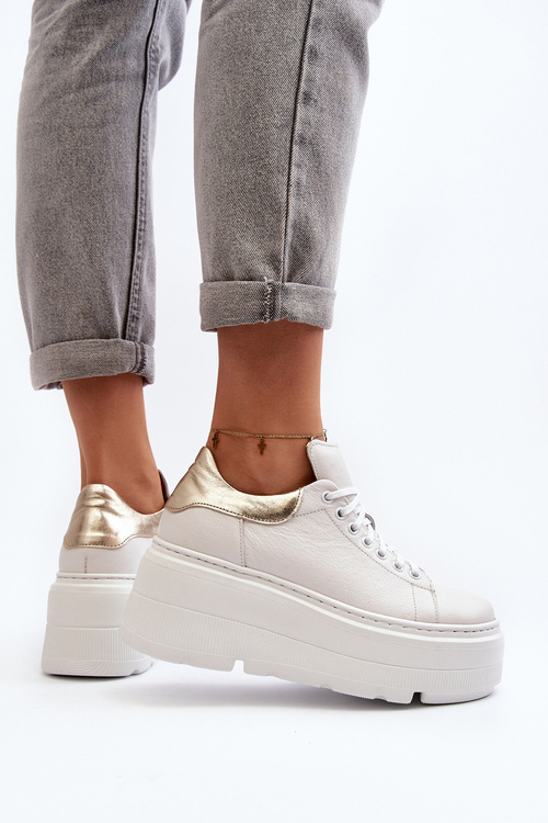 Dámské kožené sportovní boty na platformě M01/1 Zazoo světle béžové