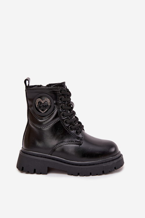 Dievčenské členkové topánky s kožušinovou podšívkou s ozdobou LOVE Čierne Rosaira