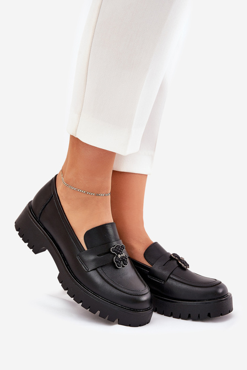 Dámske Kožené Mokasíny S Klipom Medveď Vinceza 18109 Čierne