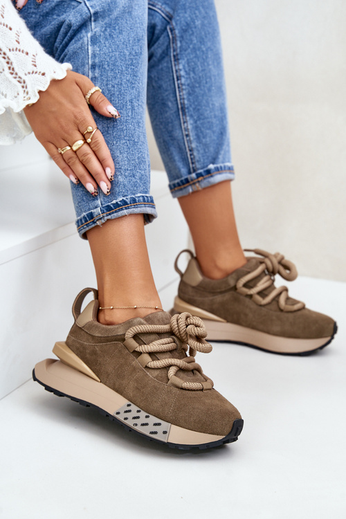 Dámske Semišové Tenisky Na Platforme S Hrubým Šnurovaním Artiker 54C1466 Svetlohnedé