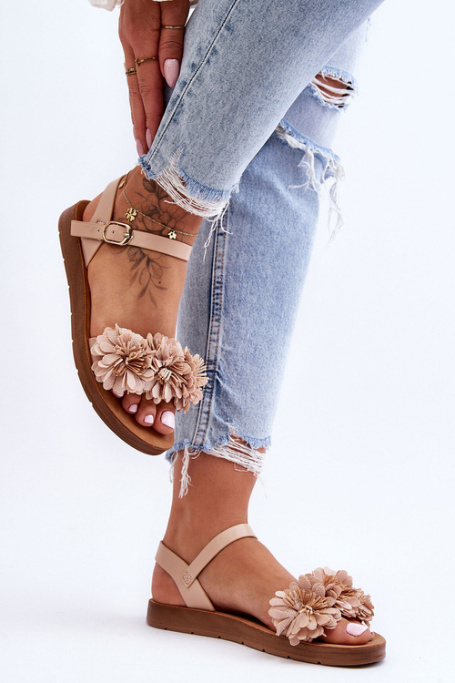 Dámské sandály s textilními květy Béžove Fiori