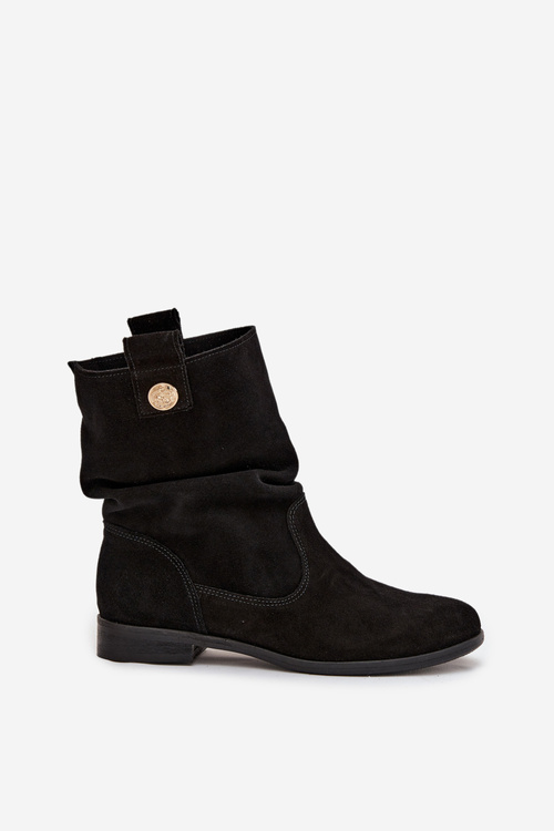 Kožené semišové dámske čižmy s žebrováním zateplené Zazoo 4210 Čierne