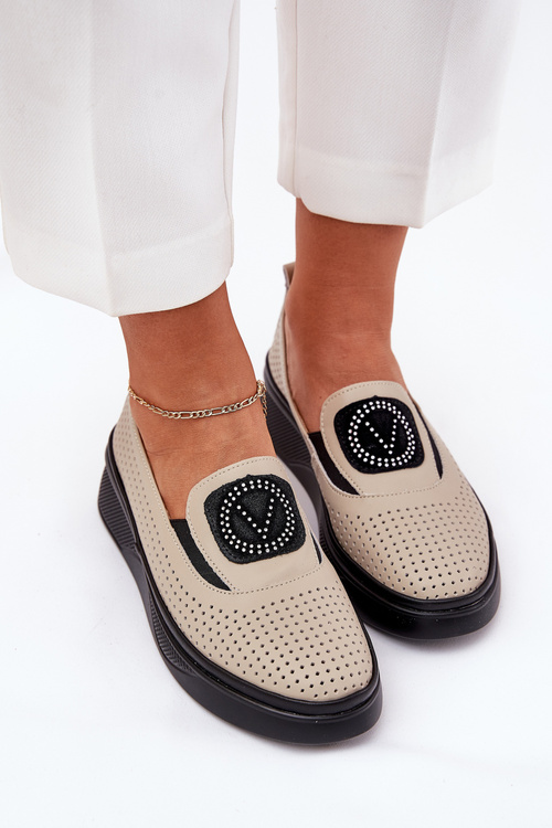 Dámske Kožené Mokasíny Na Platforme A Klíne Vinceza 79522 Béžové