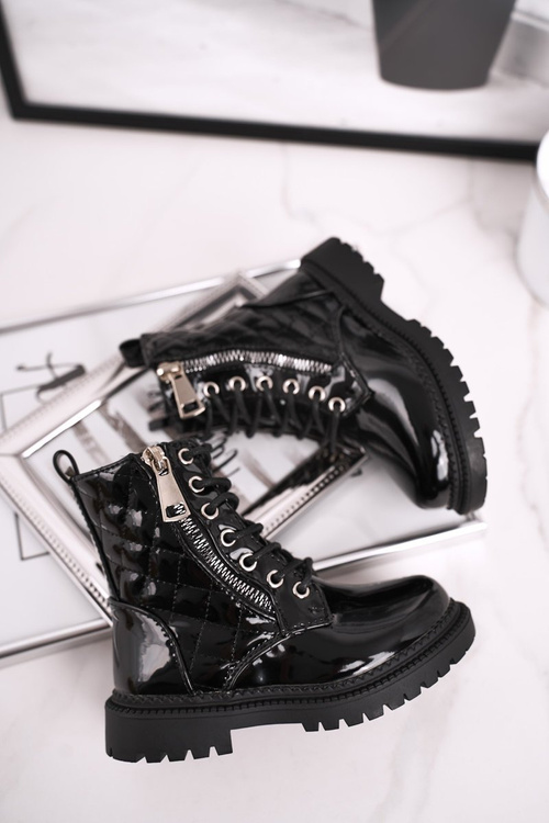 Dětské Boty zateplené Se Zipem Lakované Černé Say You