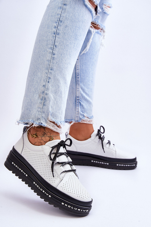 Kožené prolamované sportovní boty Bíle Leonor