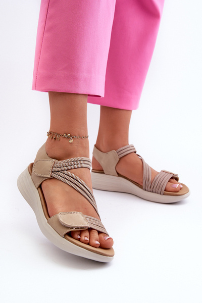 Dámské Pohodlné Sandály Na Suchý Zip Beige Eladora