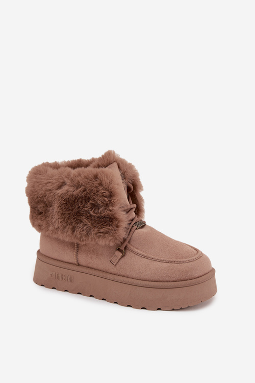 Dámske Snehové Topánky Na Platforme S Kožušinou A Šnurovaním Big Star SS274114 Béžové
