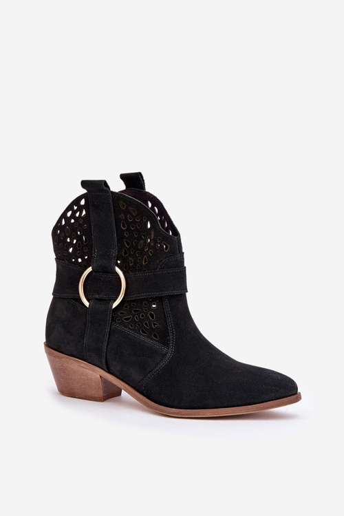 Semišové Kotníkové Boty Kovářské S Otvormi Na Opätku Čierne Zazoo 2994