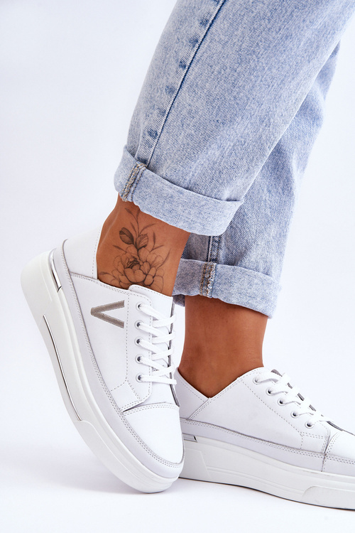 Dámská kožená sportovní obuv na platformě bílá Saul