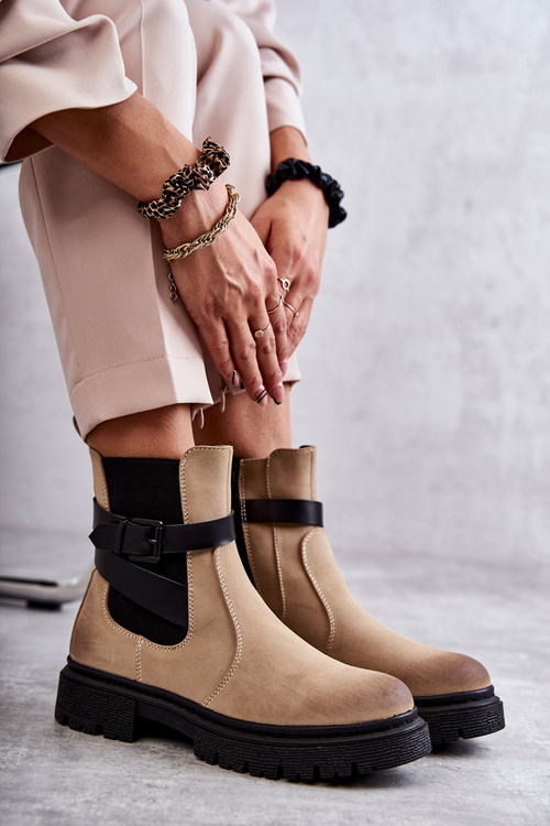 Dámské zateplené boty Jodhpur boty s páskem béžové Jose