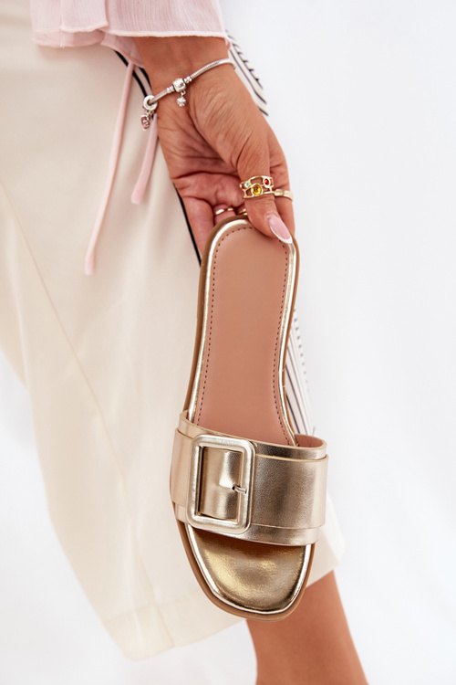 Ploché Dámske Sandále Eko Koža S Prackou Zlaté Bamma