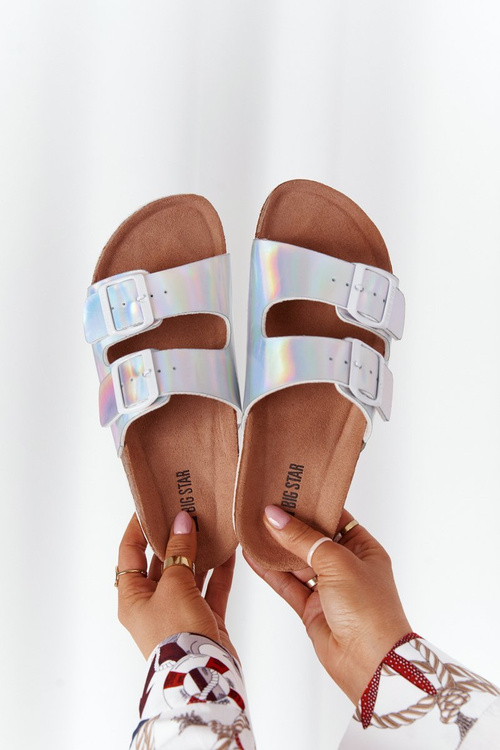 Koža profilovaná veľká hviezda HH274895 Silver Flip -flops