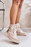Dámské botky na platformě s ozdobným šněrováním leopardí světle béžové Edidda