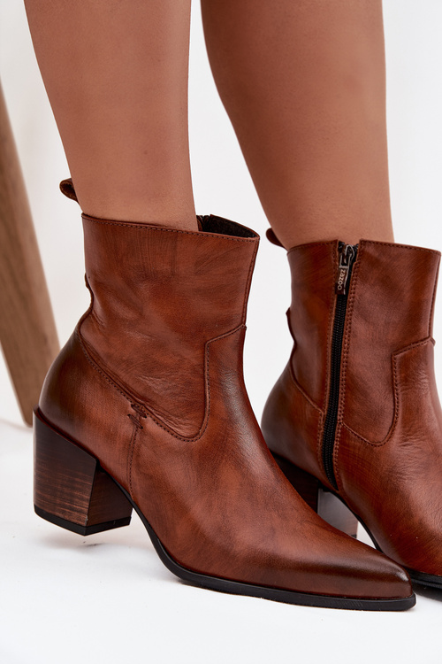 Kožené Čižmy Pre Ženy Na Päte Vyhrievané Zazoo 60565 Hnedé