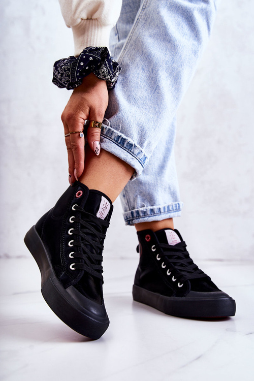 Dámske vysoké tenisky krížové džínsy jj2r4055c čierne