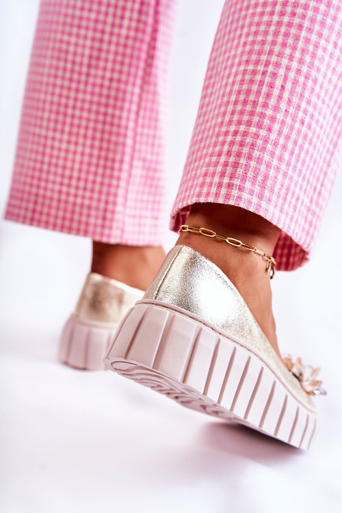 Kožené Baleríny Na Platformě S Ornamentem zlate Ladette