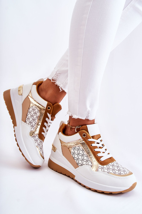 Dámska kožená športová topánka pre biele kliny Catrine