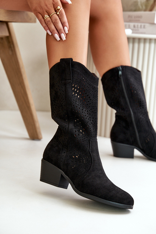 Priehľadné dámske cowboy čižmy na opätku čierne Iceda