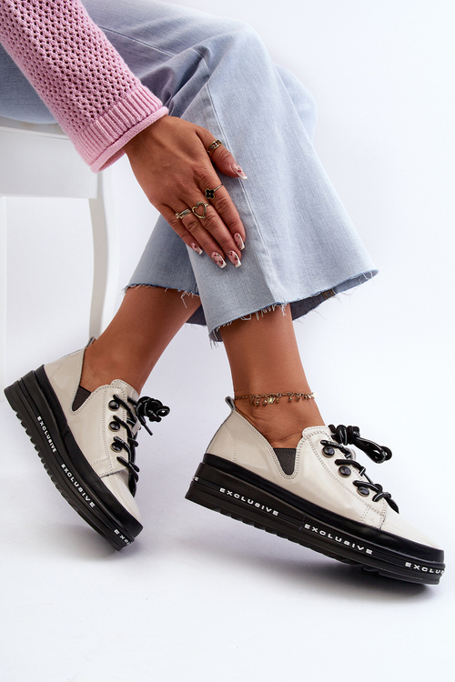 Šněrovací dámské polobotky na platformě Přírodní kůže Beige S.Barski LR620