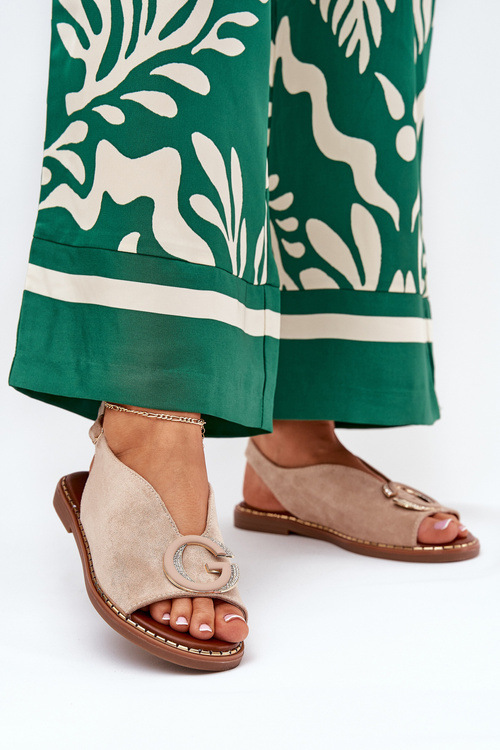 Ploché Sandále S Ozdobou Béžové Haliones