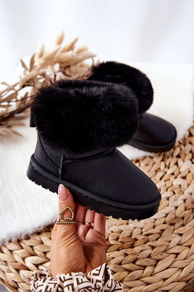 Dětské Kožené Boty S Fleecem Černé Madie