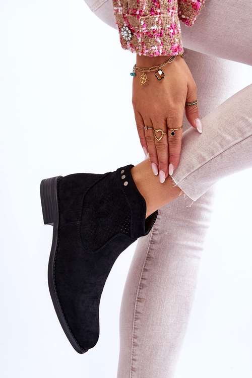 Dámské semišové kozačky na plochém podpatku černe Liana