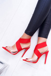 Dámské Sandály Na Podpatku Široký Pás červené Lights