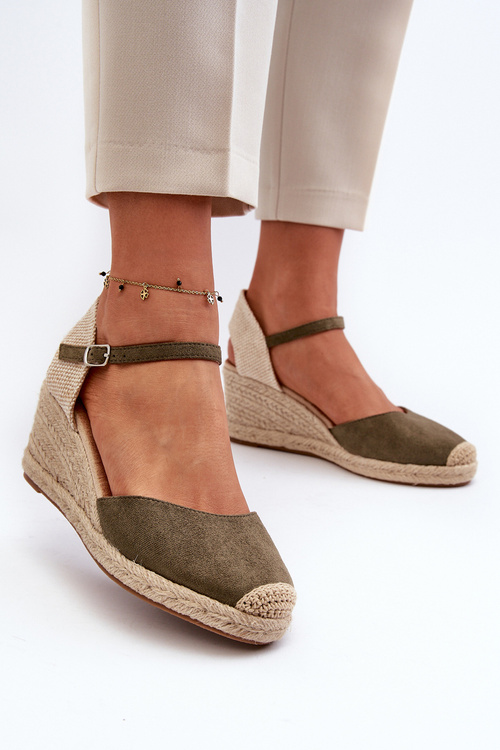 Suede Espadrilky sandály na klínu Zelená Cammer