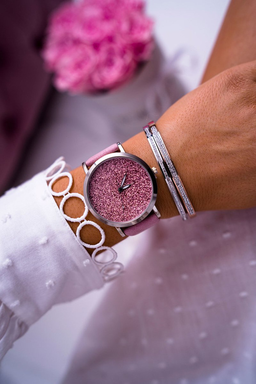 Dámske hodinky Ernest s trblietavými ružovými tiguan