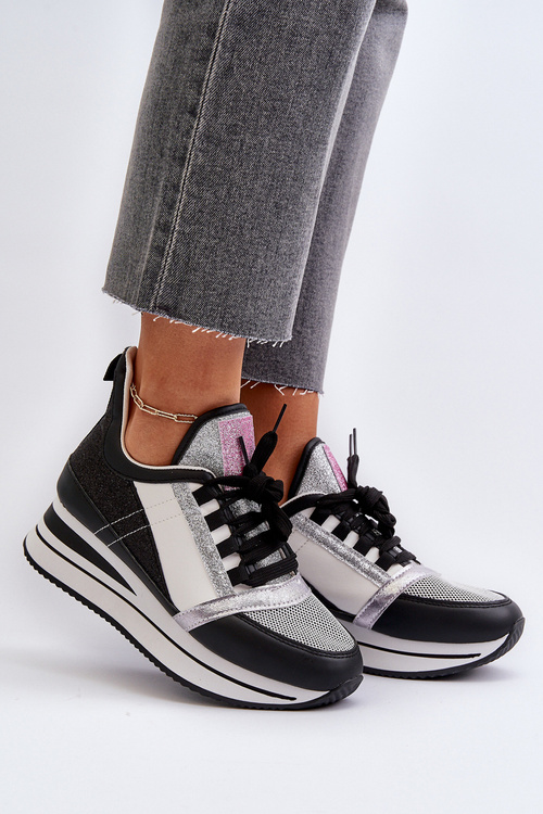 Dámské tenisky na klíně a platformě s flitry černé Rafani