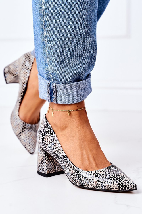 Lodičky Na Podpatku Se Zvířecím Vzorem Lewski Shoes 2801 Černé-Modré