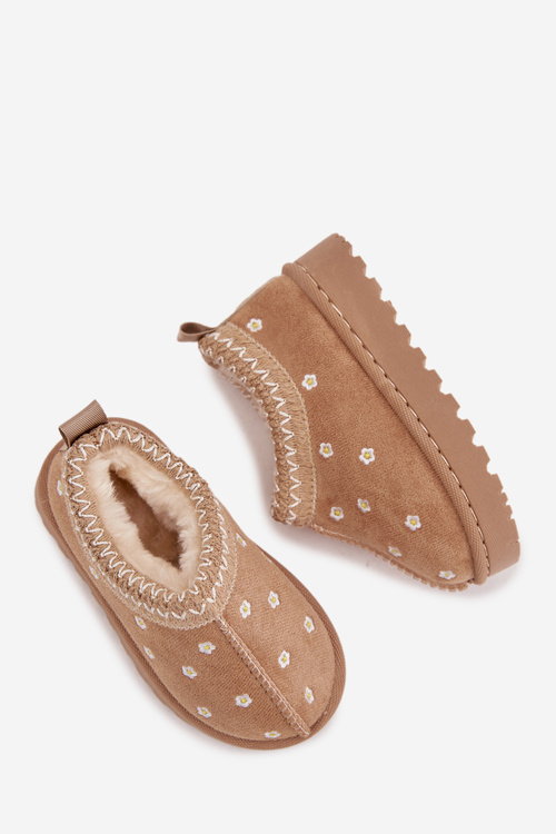 Detské snehule s kvetmi vystlané kožušinou béžové Palina