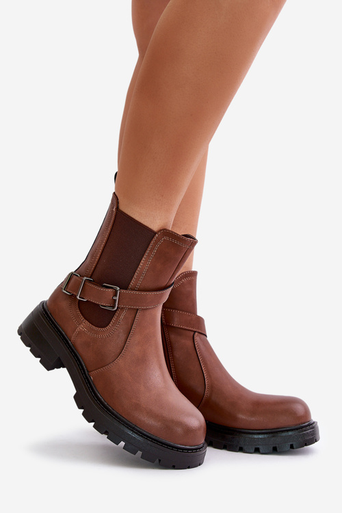 Kožené Zateplené Čižmy S Pásikom Hnedé Sergio Leone TR719-S