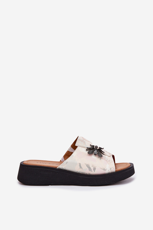 Dámske Kožené Papuče S Brošňou Vinceza 66752 Béžové