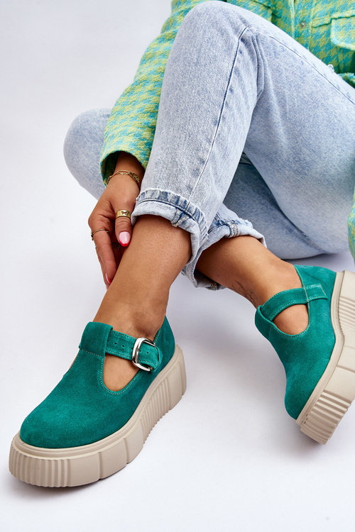 Módne semišové topánky na masívnej platforme Zielone Colson