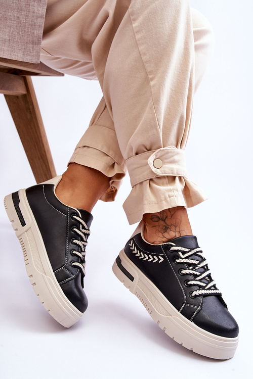 Pohodlné dámské sportovní boty na platformě černá a béžová Devan