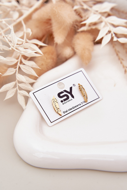 Náušnice Listy Se Zirkony Nerezová Ocel Zlaté