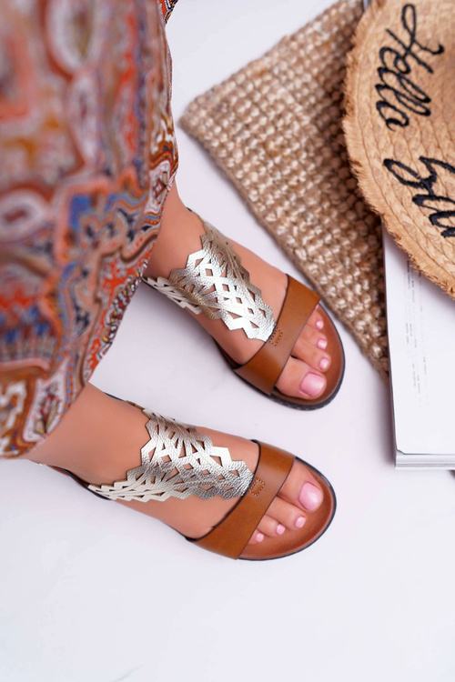 Dámské Sandály Ploché Sergio Leone SK011 Camel Lirielle