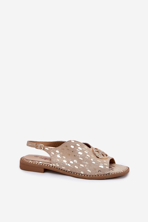 Kožené Sandále S Plochým Opätkom A Ozdobou S.Barski KV51-094 Zlaté