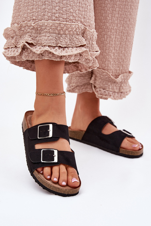 Dámske Sandały Na Korkovej Platforme S Prackami Čierne Evisolla