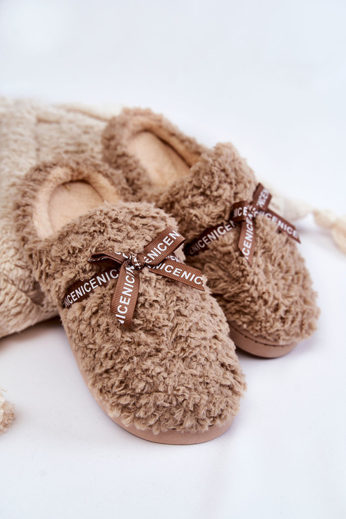 Dámska kožušina papaci s luku béžou ryana