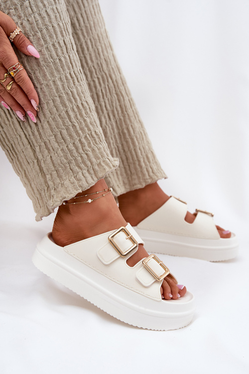 Dámské Sandały Na Platformě Se Zlatými Přezkami Ecru Zorila