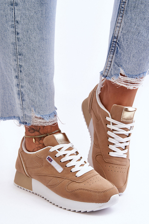 Merida Beige Leather Laced Sports topánky na platforme