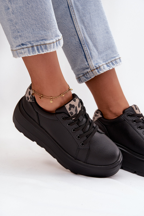Kožené dámske tenisky na platforme leopard Vinceza 89144 Čierne