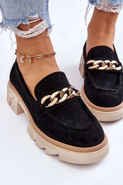 Dámské mokasíny Brogues s řetízkem Černá Luella