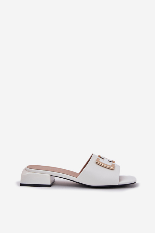 Elegantné Dámske Šľapky Na Bloku So Zlatým Detailom Vinceza 62229 Biele