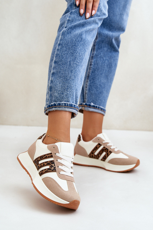 Tenisky Športové Topánky Na Platforme Leopard Dámske Béžové Thari