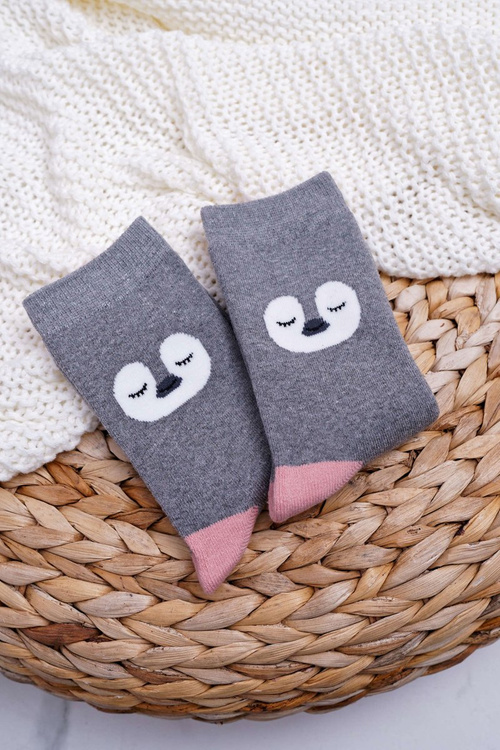 Dámské Ponožky Teplé Šedé s Tučňákem