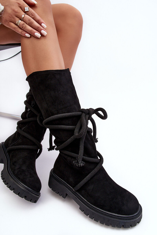 Dámské Zamšené Kozačky S Uzavíráním Černé Tanive