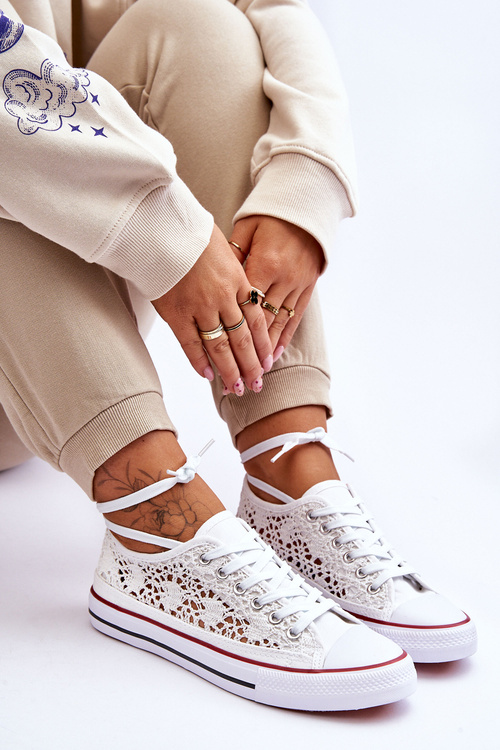 Dámské krajka textilní tenisky Bílé Fergo